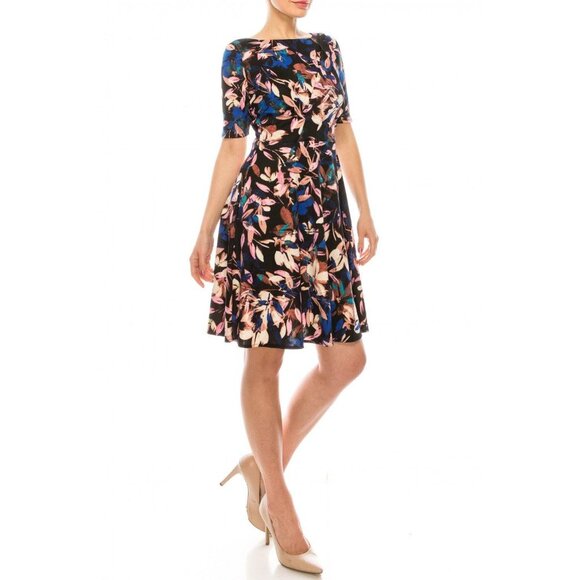 Fall Floral Leaf Print Soft Knit Short Sleeve Fit & Flare Dress Size 16W 1X Plus - Picture 1 of 8